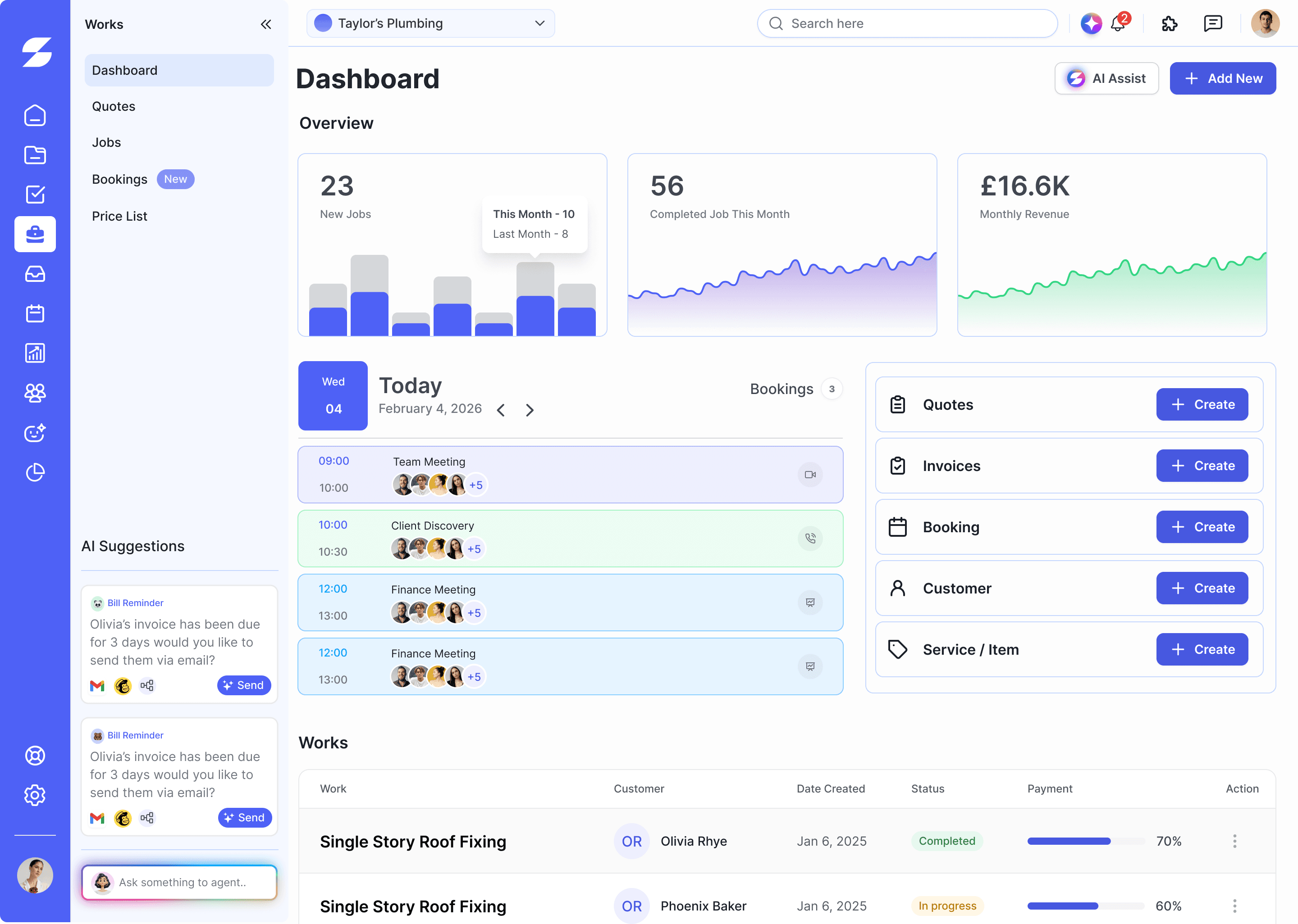 Works control dashboard